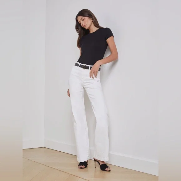 NEW L'Agence Women's Clayton Jeans Blanc White Wide Leg High Rise Cotton - Picture 2 of 14
